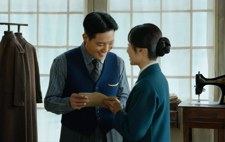 드라마 월계수 양복점 신사들 가족과 유머 - A heartwarming scene inside the "Laurel Tree Tailors" shop, a place with a century of history. Sunli...