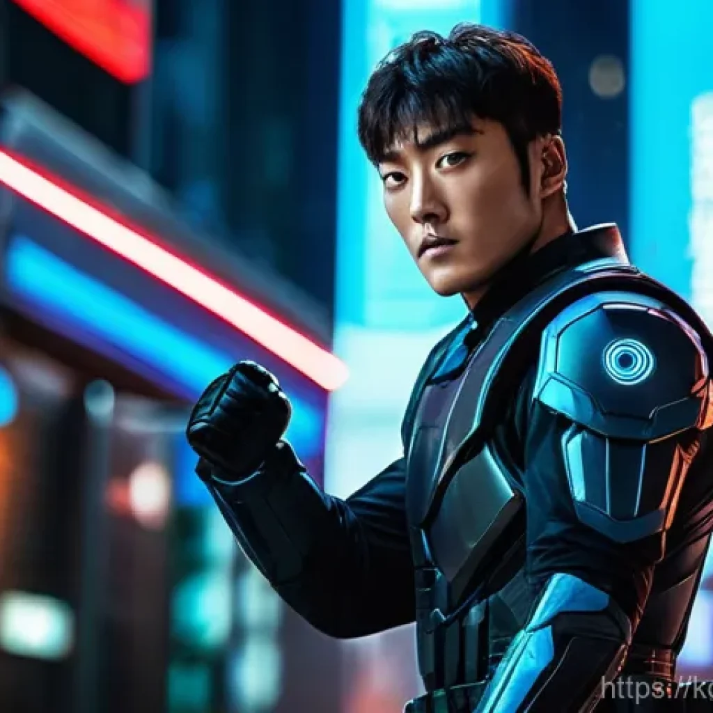 드라마 루갈 액션과 과학기술의 조화 - **Prompt 1: Kang Ki-bum Unleashed**
A dynamic, full-body shot of Kang Ki-bum (actor Choi Jin-hyu...